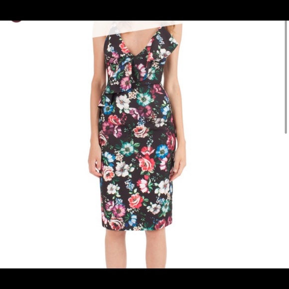 Black halo floral midi dress - Picture 1 of 3